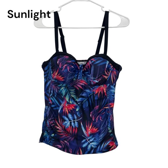 Yonique Women M Tropical Floral Print Tankini Top Adjustable Straps Padded Cups - Picture 1 of 9